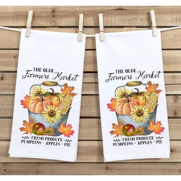 Tea Towels, Set of 2, Farmers Market, Fall, Autumn - Picture 1 of 3